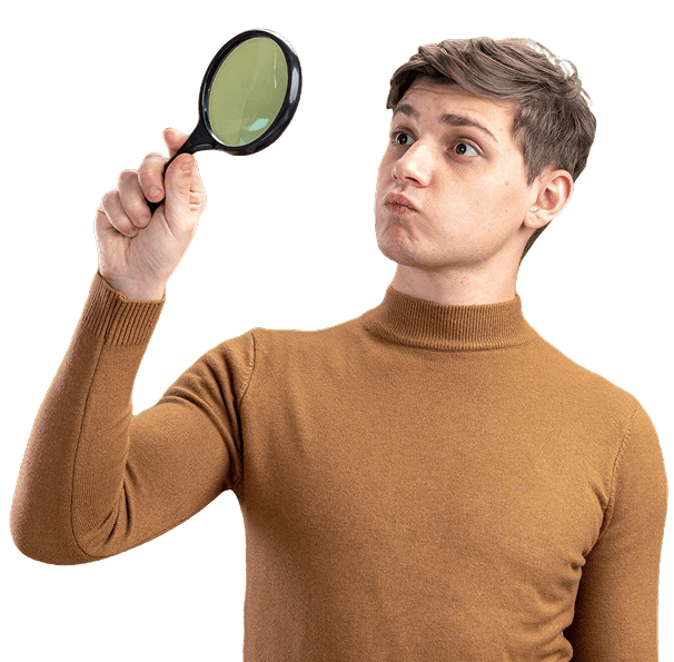 Onetime Housing mascot holding a magnifying glass